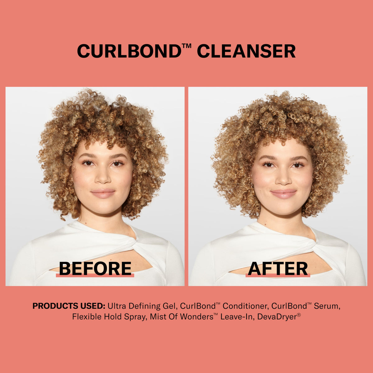 Close-up of DevaCurl CurlBond label highlighting Patented CurlBond Complex benefits