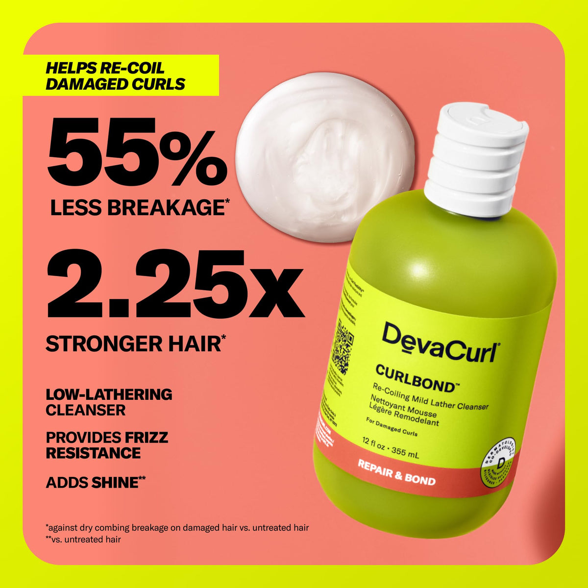 DevaCurl pump dispensing mild cleanser texture illustrating gentle lather benefit