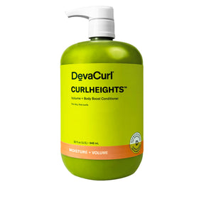 DevaCurl front packaging of CurlHeights conditioner showing size and branding benefit volume
