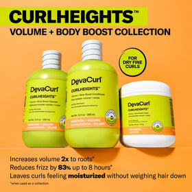 DevaCurl label close-up highlighting ingredients and Volume Complex benefit