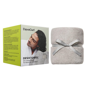 DevaCurl gray DevaTowel front packaging showing size and benefits