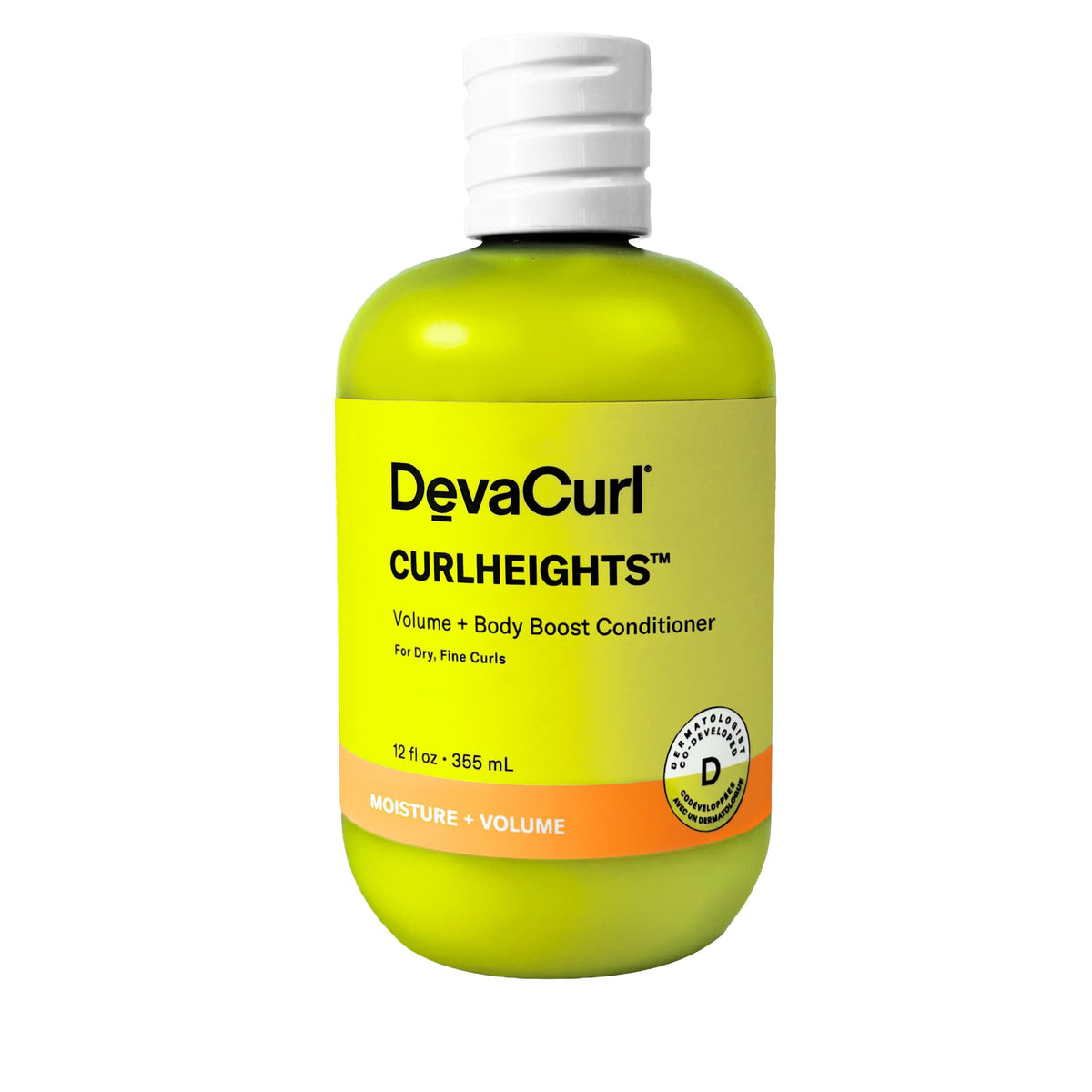 DevaCurl front packaging of CurlHeights conditioner shows product and 12 oz size, clear presentation