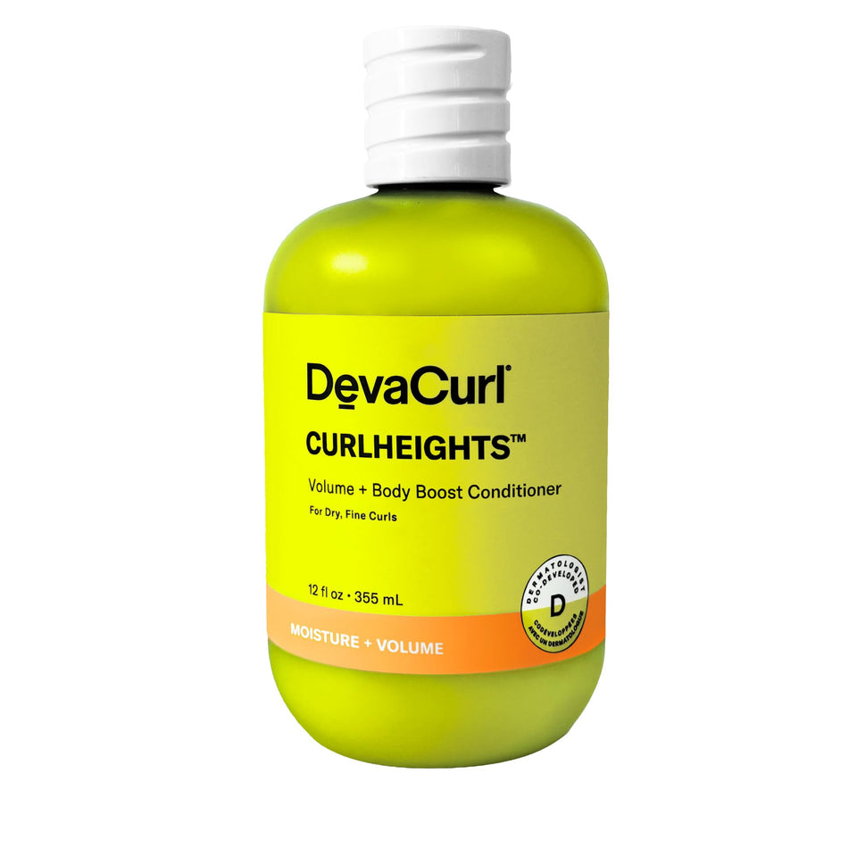 DevaCurl front packaging of CurlHeights conditioner shows product and 12 oz size, clear presentation