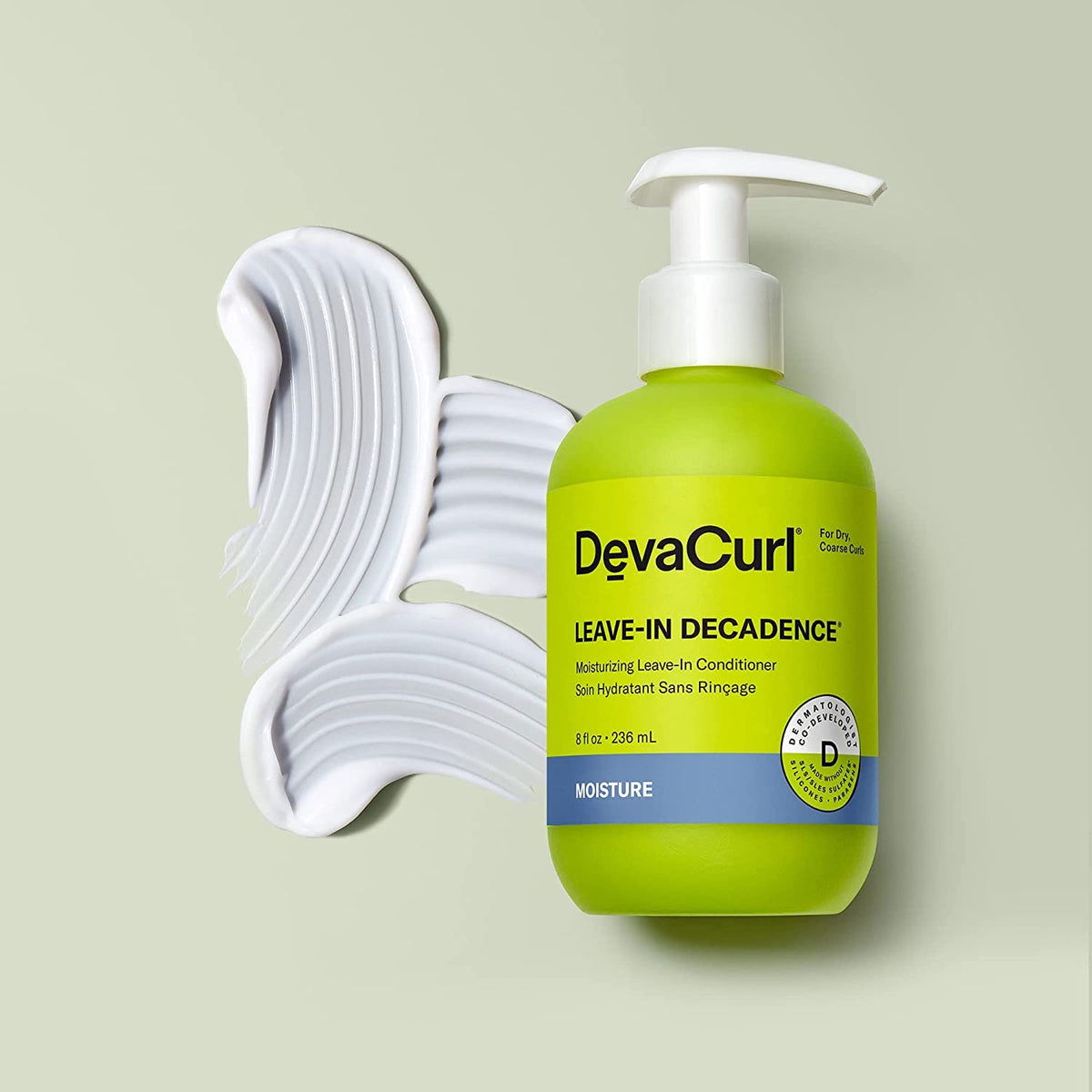 DevaCurl pump and label detail highlighting ingredients and scent