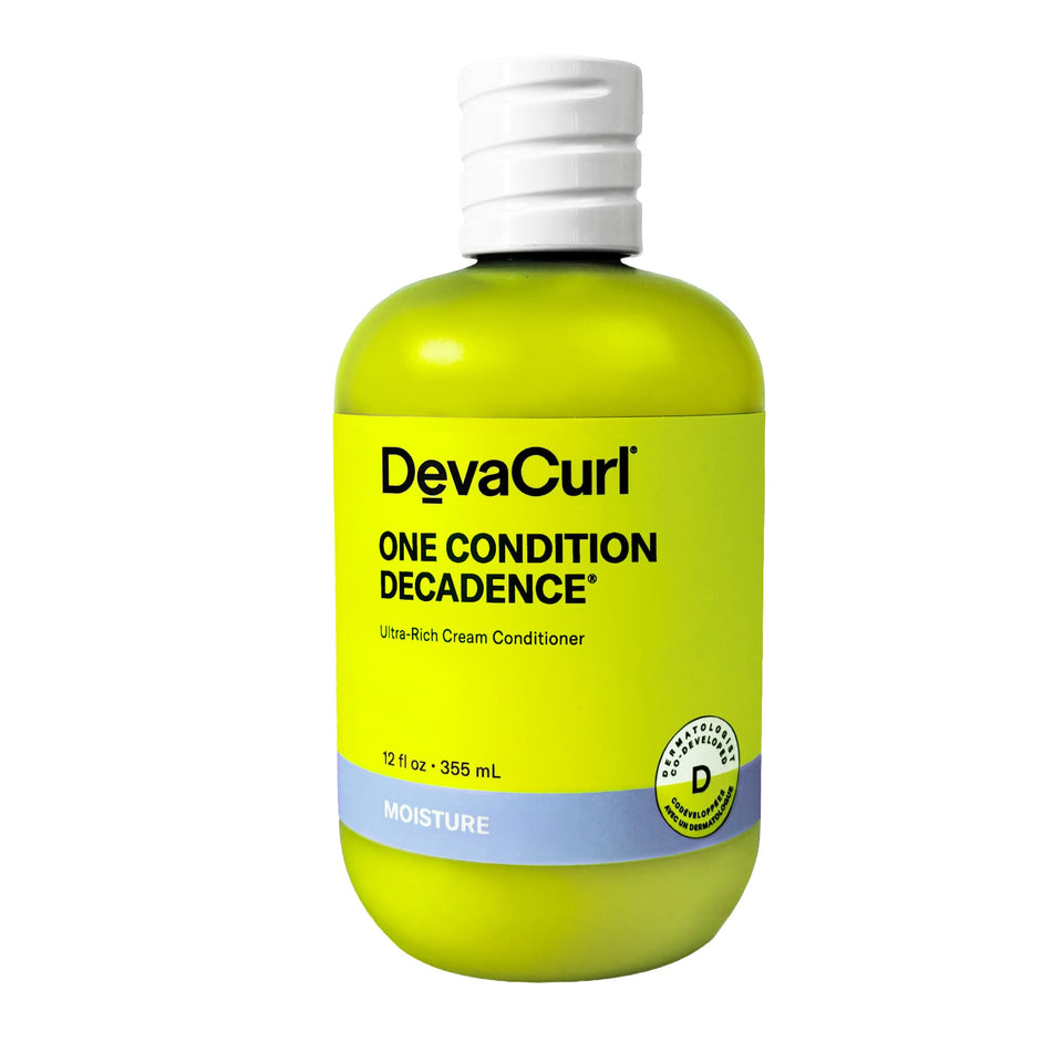 DevaCurl One Condition Decadence front packaging showing bottle and label, highlights rich hydration