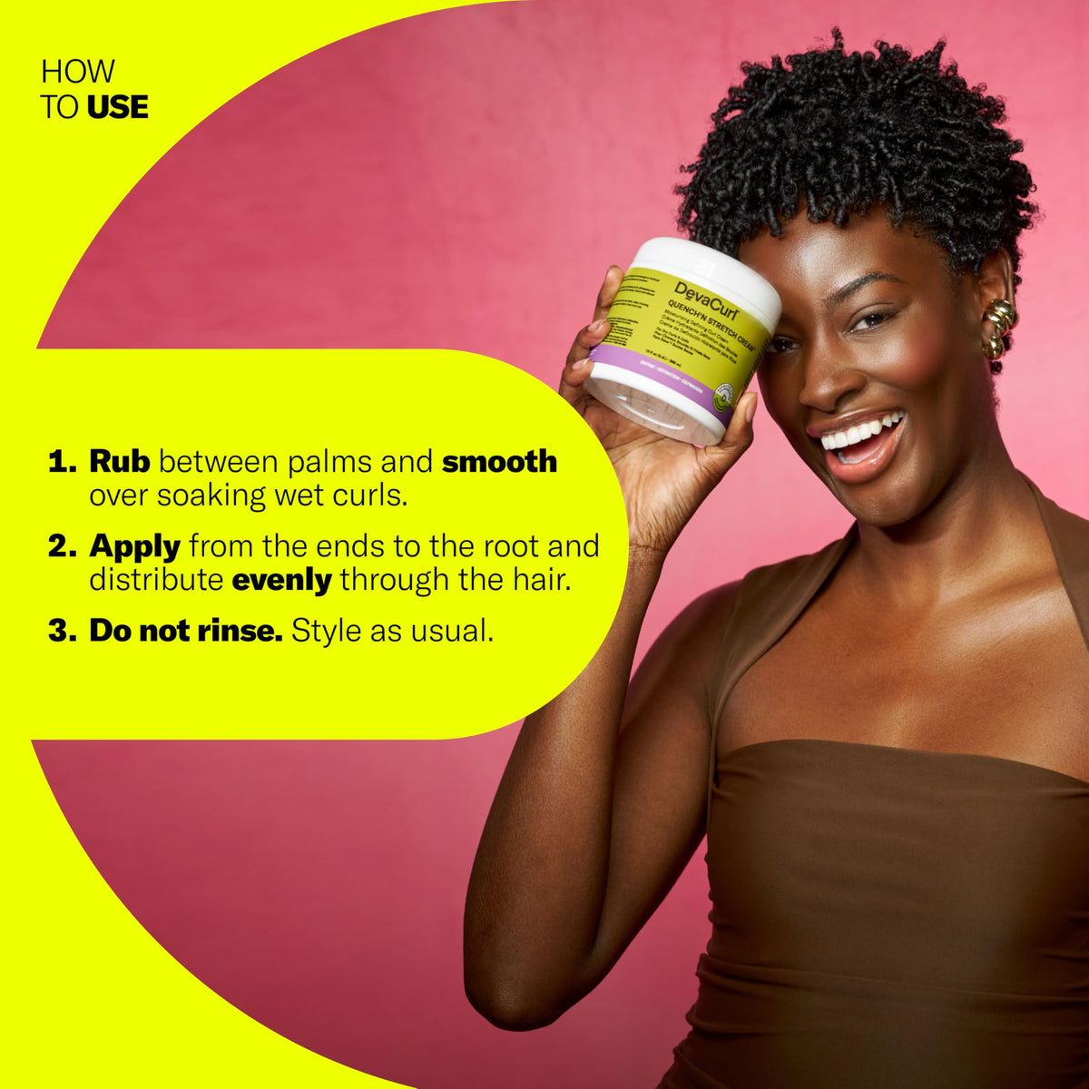 DevaCurl cream applied to curls demonstrating improved definition and shine