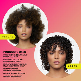 DevaCurl being applied to damp curls for definition and stretch