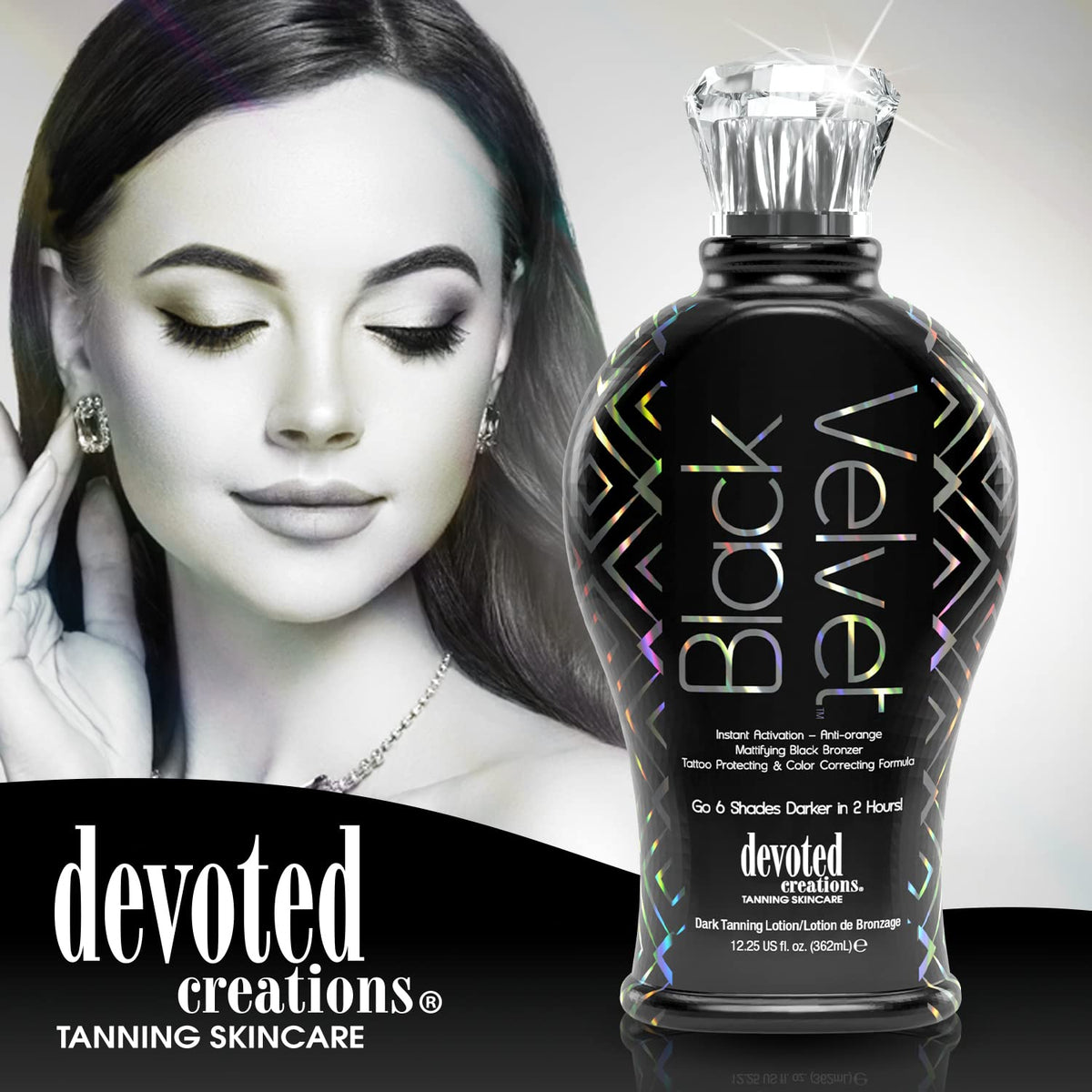 Devoted Creations application on skin demonstrating even spray-tan compatibility and natural color benefit