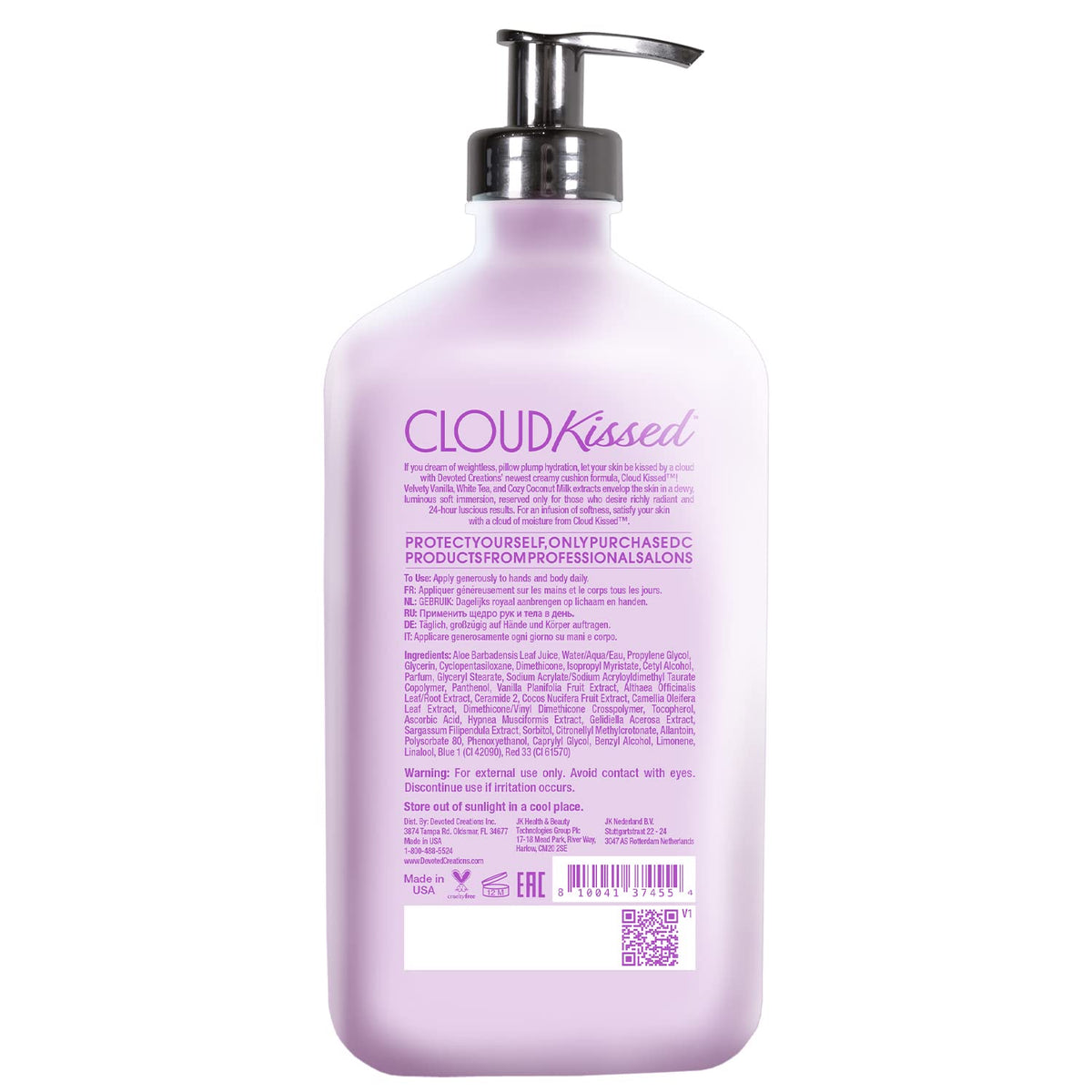 Devoted Creations pump and label detail highlighting ingredients and easy dispensing
