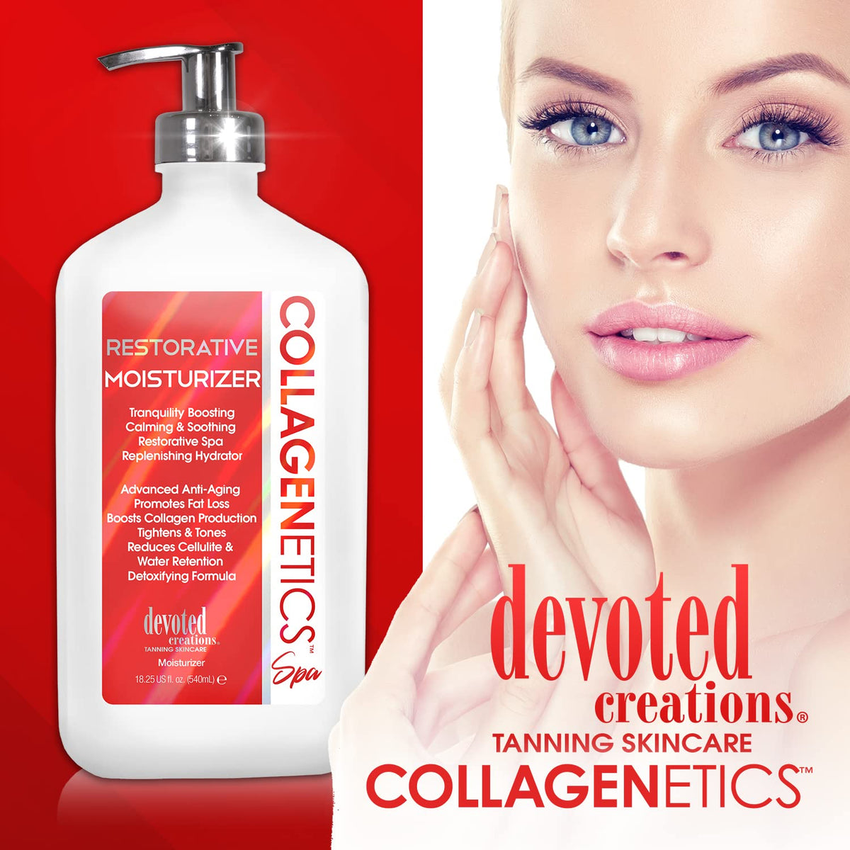Devoted Creations moisturizer being dispensed onto hand demonstrating easy application and absorbency
