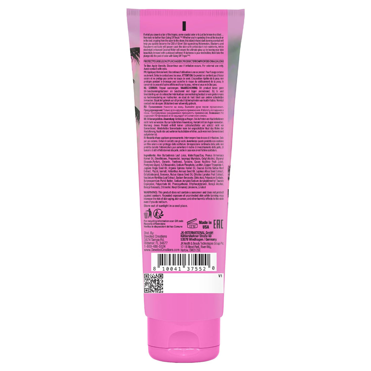 Devoted Creations close-up of pump and label highlighting active ingredients