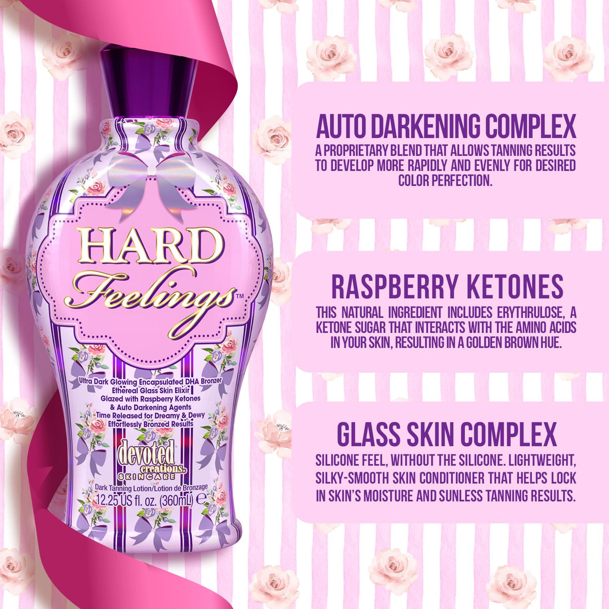 Devoted Creations ingredients label showing natural extracts and peptide support benefit