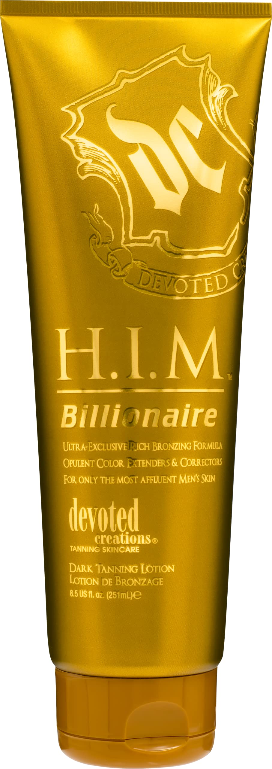 Devoted Creations bottle on bathroom shelf in lifestyle setting suggesting daily tanning routine
