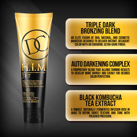Devoted Creations HIM Jet in beach setting showing hydrated, bronzed skin confidence
