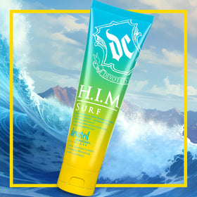 Devoted Creations HIM Surf packaging label detail showing ingredient callouts for electrolytes