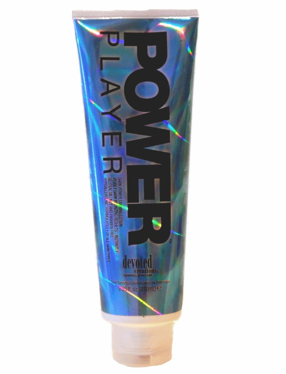 Devoted Creations bottle front view showing label and instant bronzing benefits