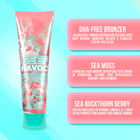 Devoted Creations ingredients flatlay with sea moss and blue algae implying nourishing formula