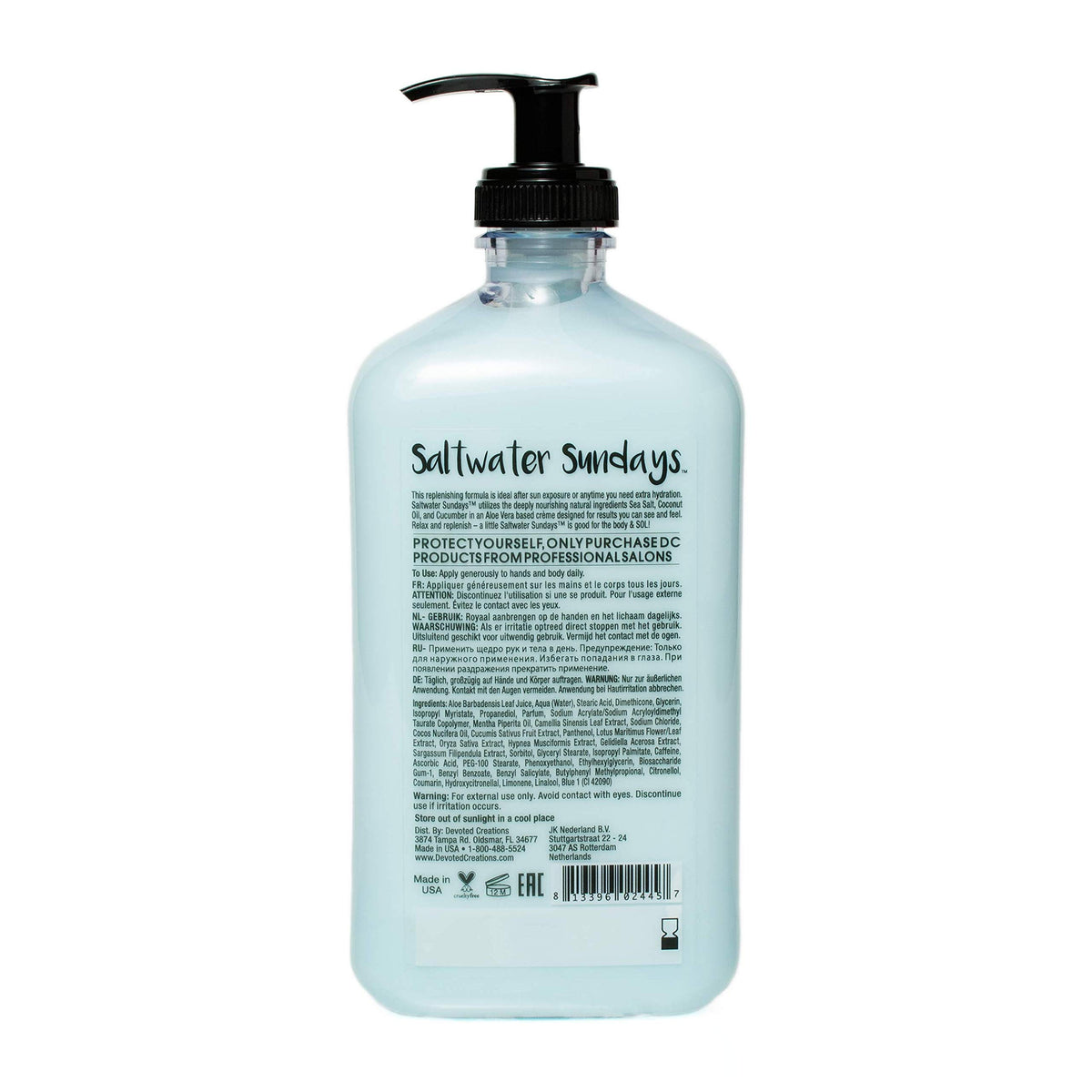 Devoted Creations Saltwater Sundays creamy lotion texture closeup illustrating lightweight, fast-absorbing moisture