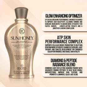 Devoted Creations Sun Honey lifestyle beach scene showing luminous sun-ready skin