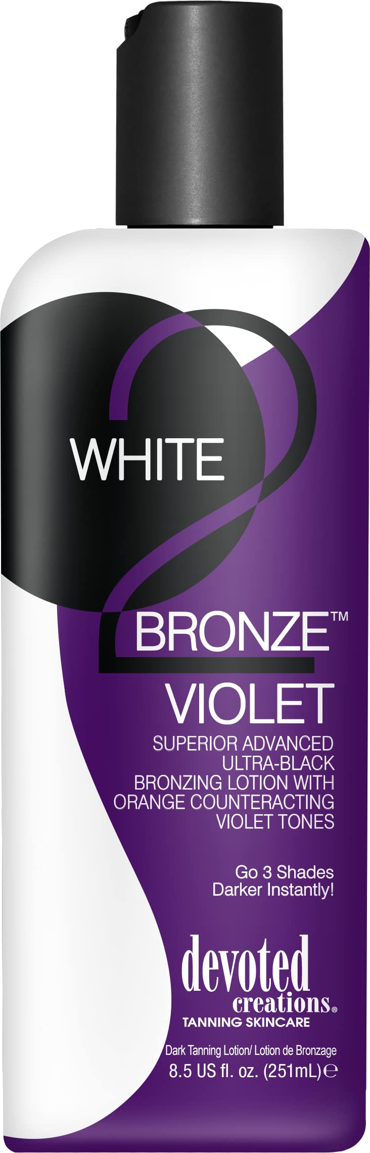 Devoted Creations front bottle view showing product label and deep bronzing benefit