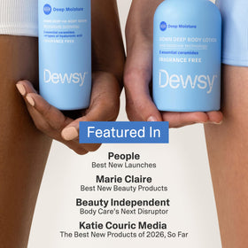 Dewsy serum applied on forearm showing quick non-greasy finish