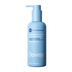 Dewsy front packaging showing unscented body serum and benefits