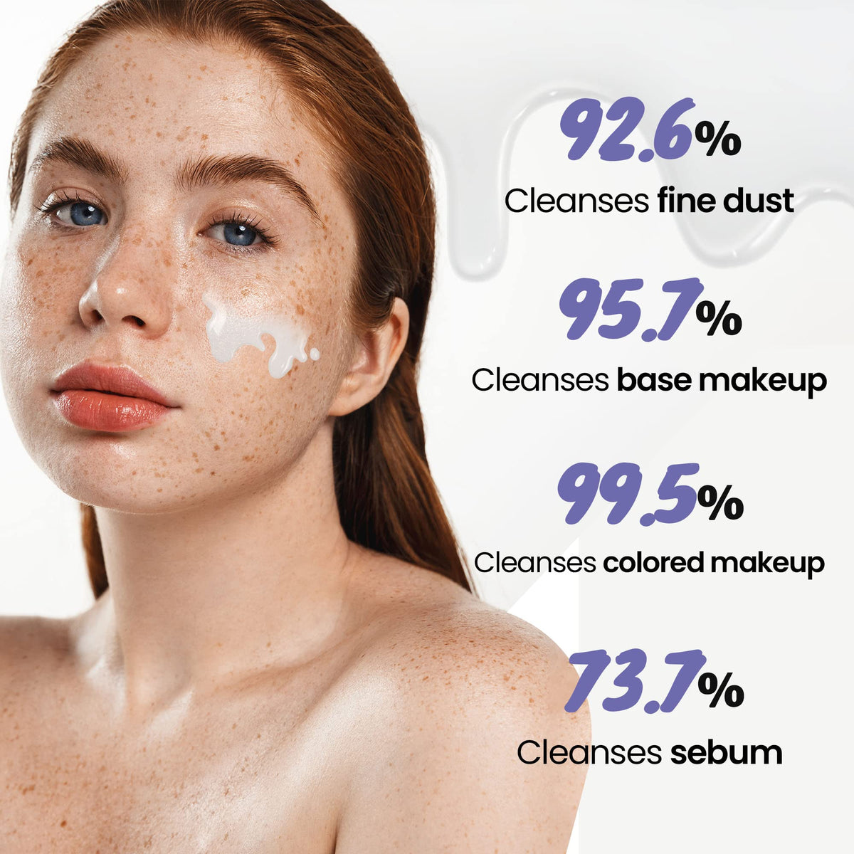 Dewytree cleansing milk applied onto skin demonstrating gentle makeup removal