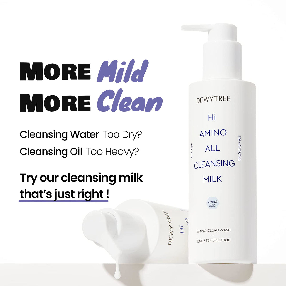 Dewytree creamy milk texture on fingertip showing gentle, hydrating feel