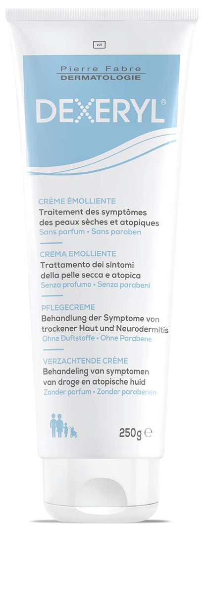 DEXERYL front packaging showing 250 g tube and product identity, clear protective benefits