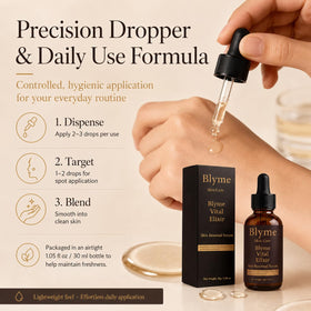 DFTLUUE Blyme Prime Elixir being applied to cheek for targeted smoothing benefit
