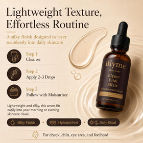 DFTLUUE Blyme Prime Elixir staged in bathroom routine for daily skincare ritual