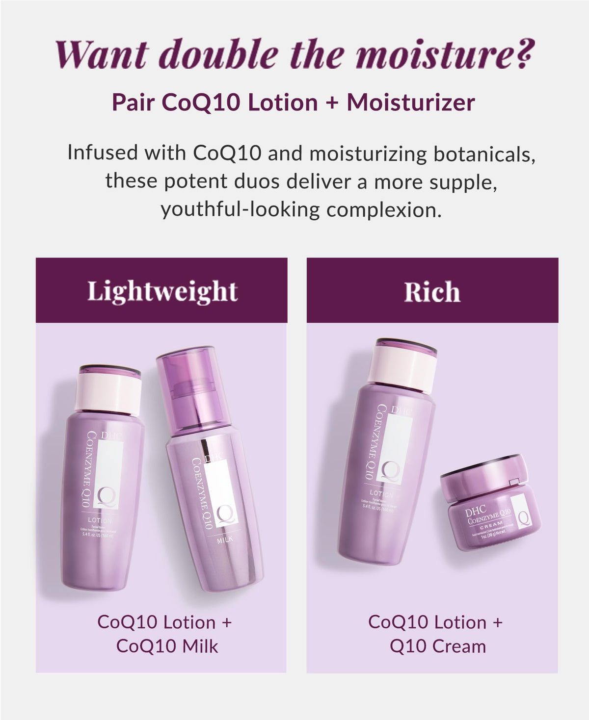 DHC CoQ10 lotion applied on hand illustrating immediate hydration benefit