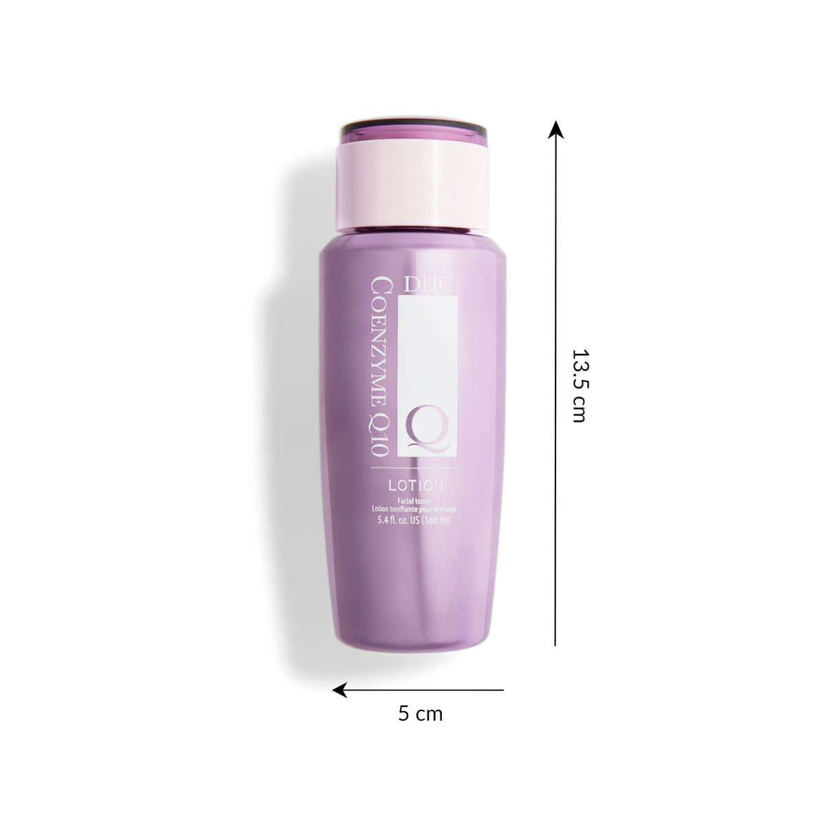 DHC CoQ10 lotion next to 5.4 fl oz marker giving size and scale context