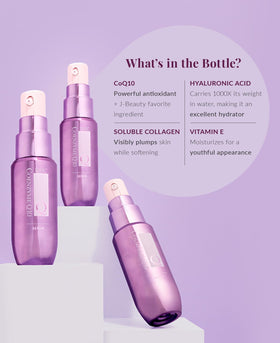 DHC CoQ10 serum with key ingredient bottles conveying antioxidant and peptide support