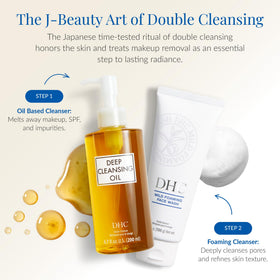 DHC spa bathroom lifestyle shot conveying calm, fragrant-free cleansing ritual