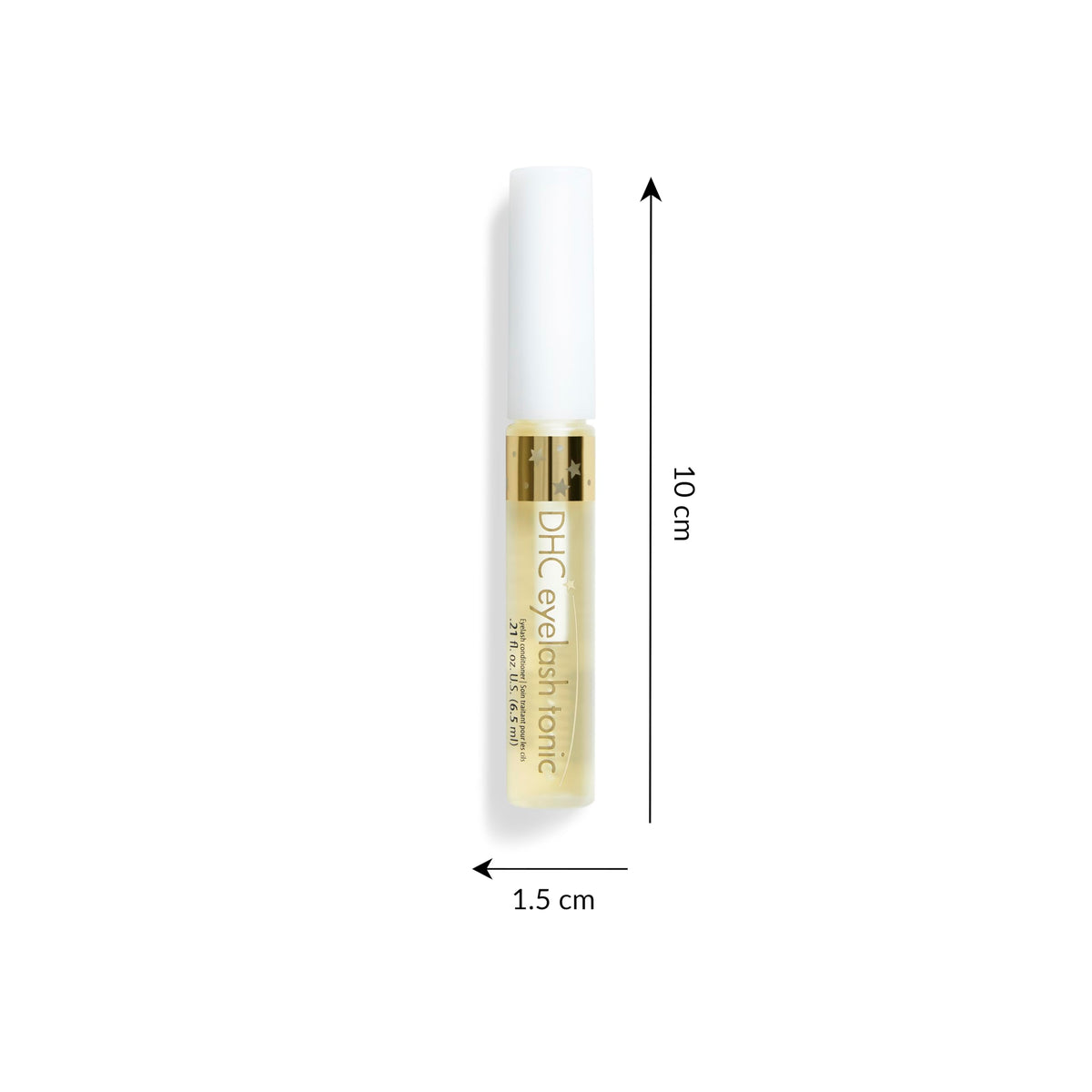 DHC eyelash tonic clear-gel texture closeup showing lightweight absorption benefit