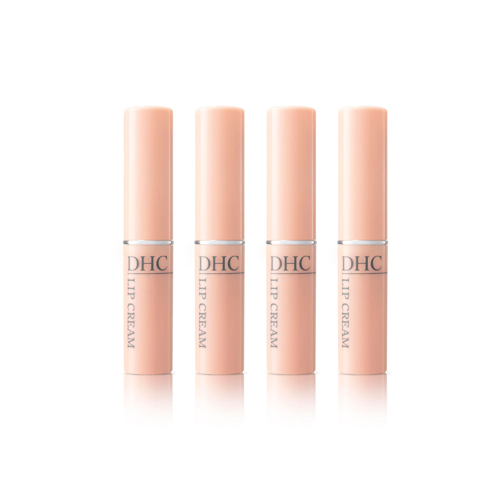 DHC lip cream front packaging showing four travel-size sticks for reliable moisture