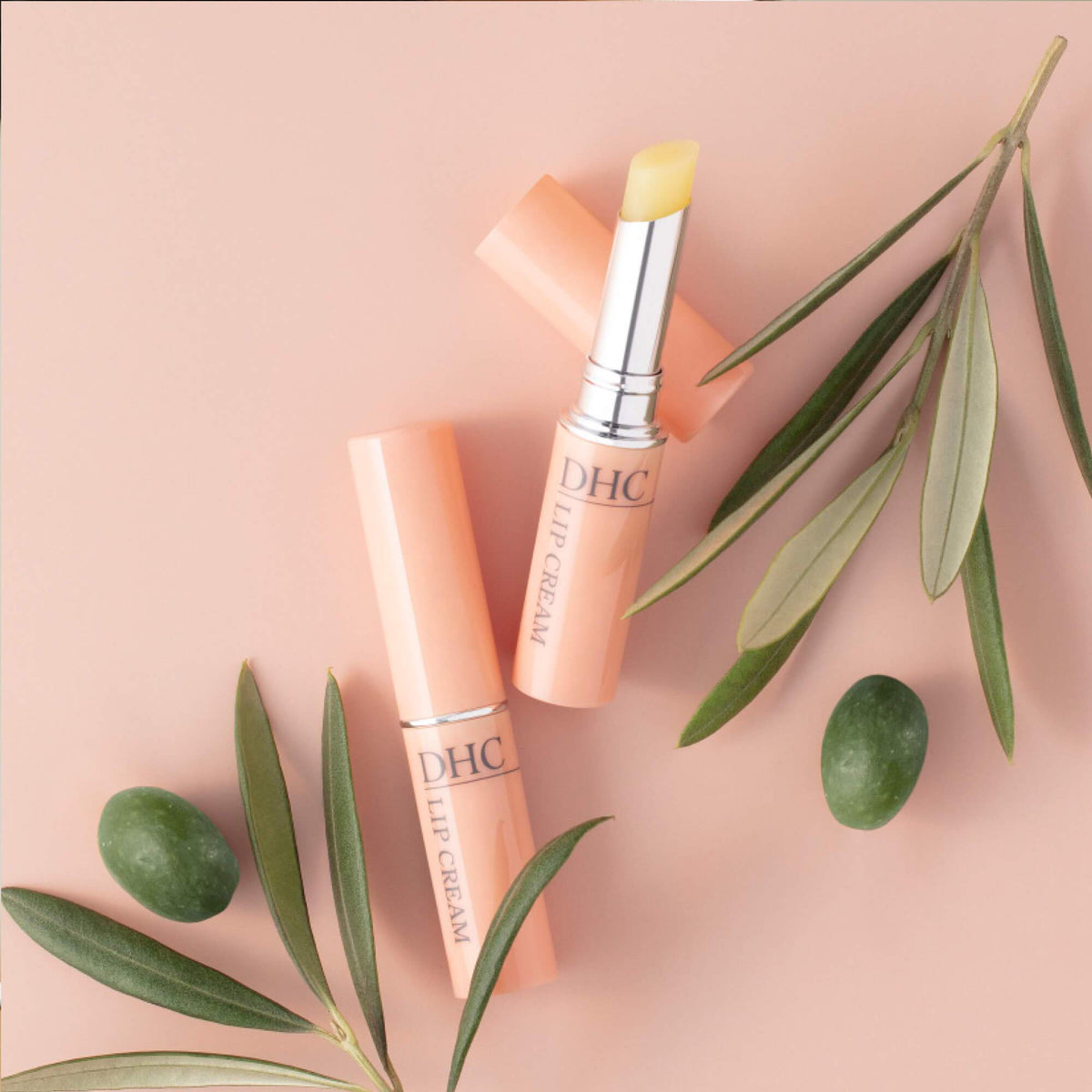 DHC lip cream with olive oil visual emphasizing antioxidant nourishment