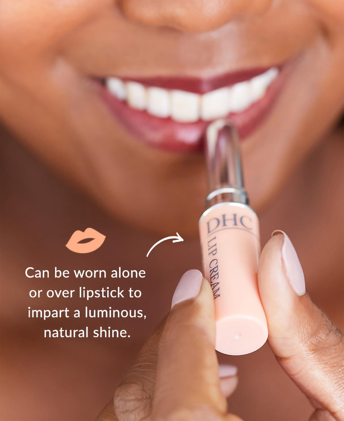 DHC lip cream with olive and aloe visuals indicating botanical nourishment