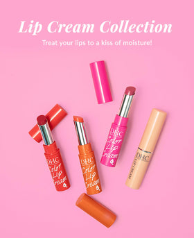 DHC lip cream next to a coin size comparison showing compact 0.05 oz stick
