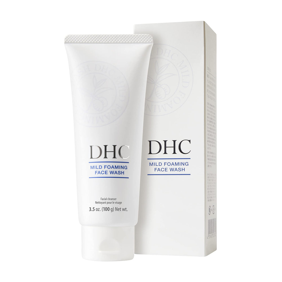 DHC foam dispensed on palm demonstrating creamy lather for gentle cleansing