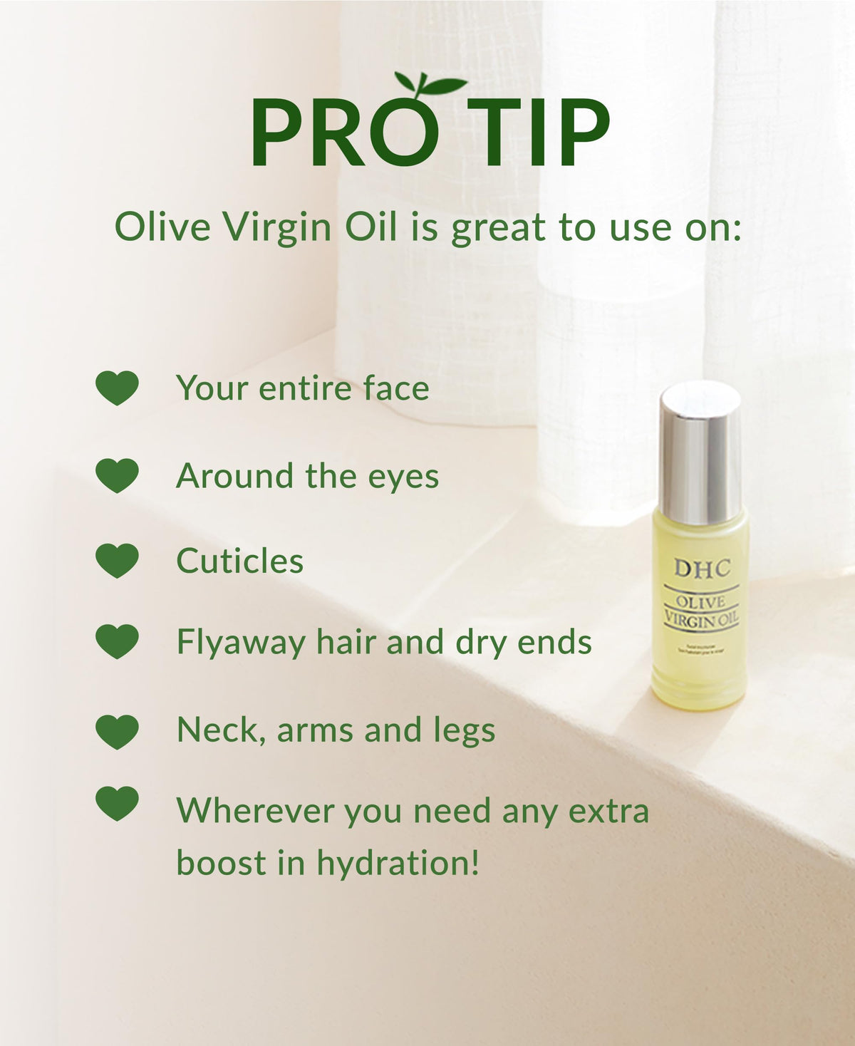DHC Olive Virgin Oil being applied on hand showing quick hydration