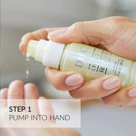 Applying DHC to face illustrating gentle hydration around the eye area