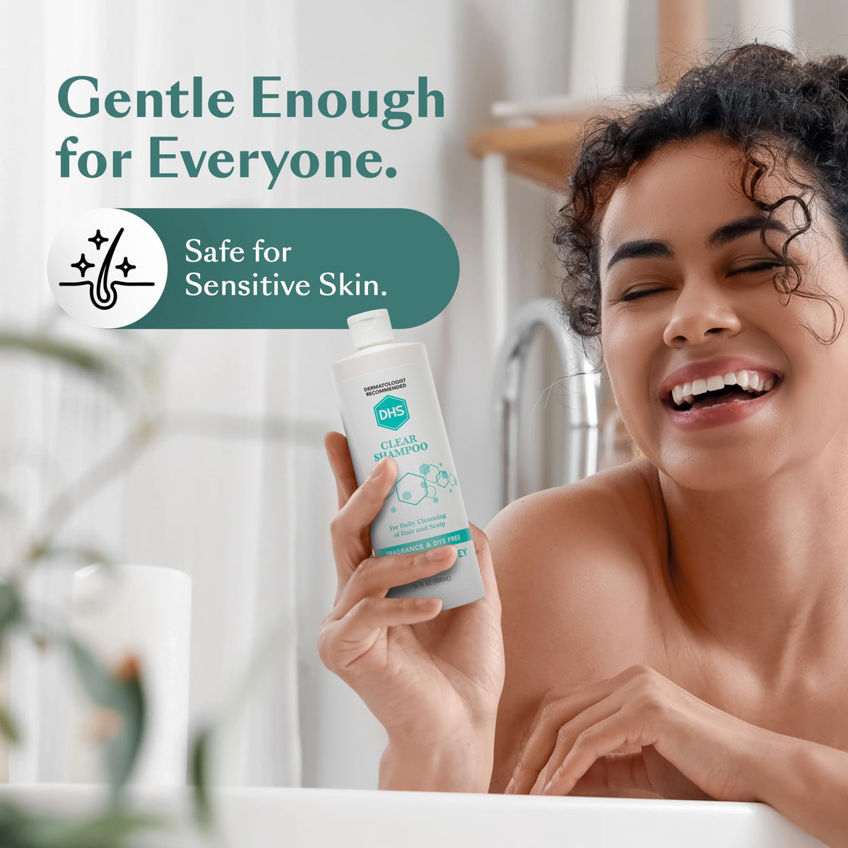 DHS clear shampoo texture lather foam showing gentle foam for sensitive scalps