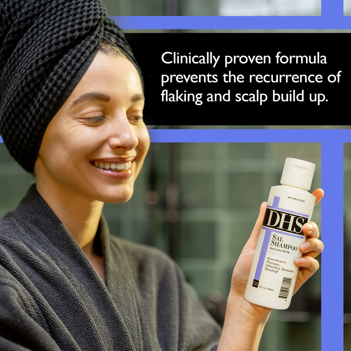 DHS SAL in-use on wet hair illustrating application and contact time benefit