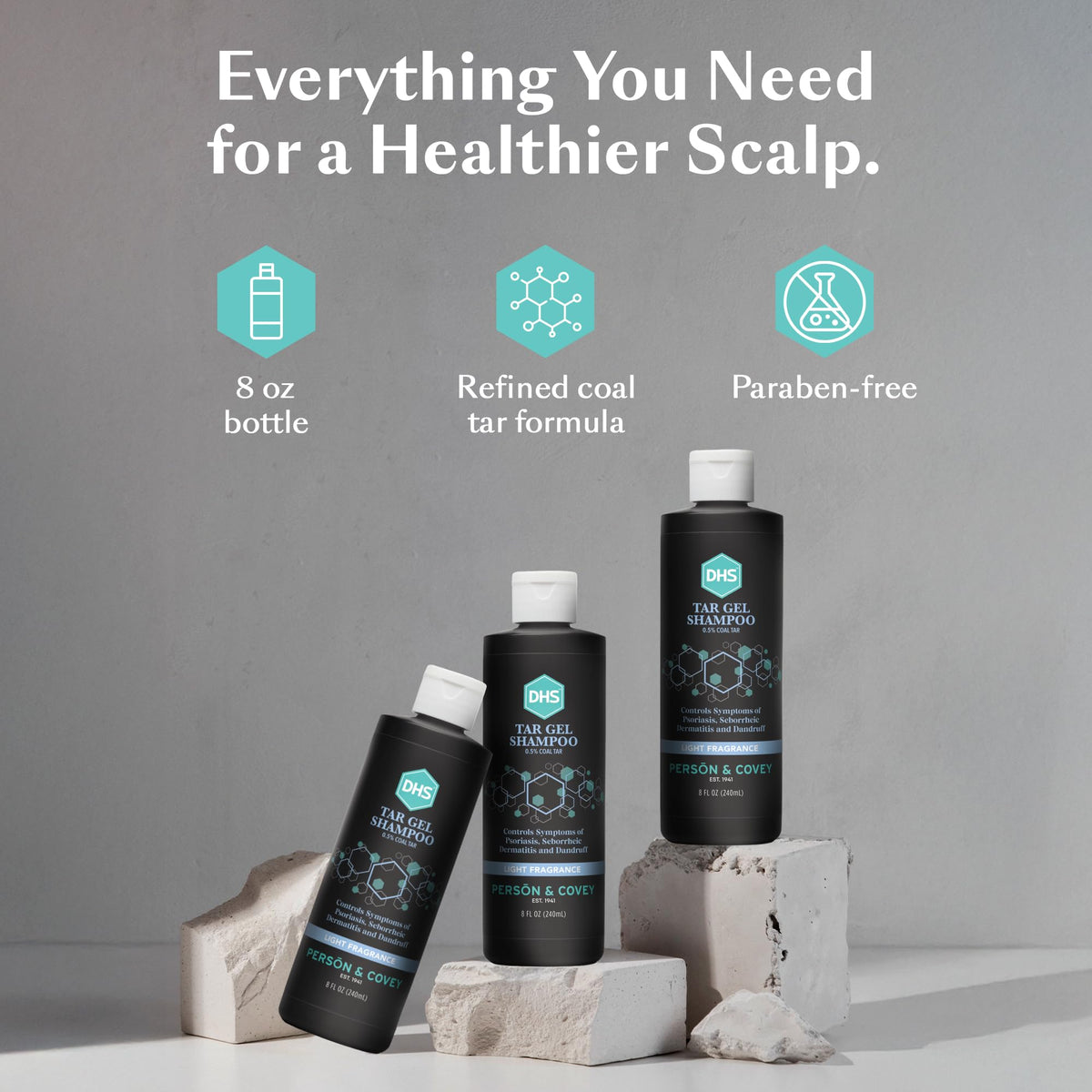 DHS shampoo in hand demonstrating application for targeted relief