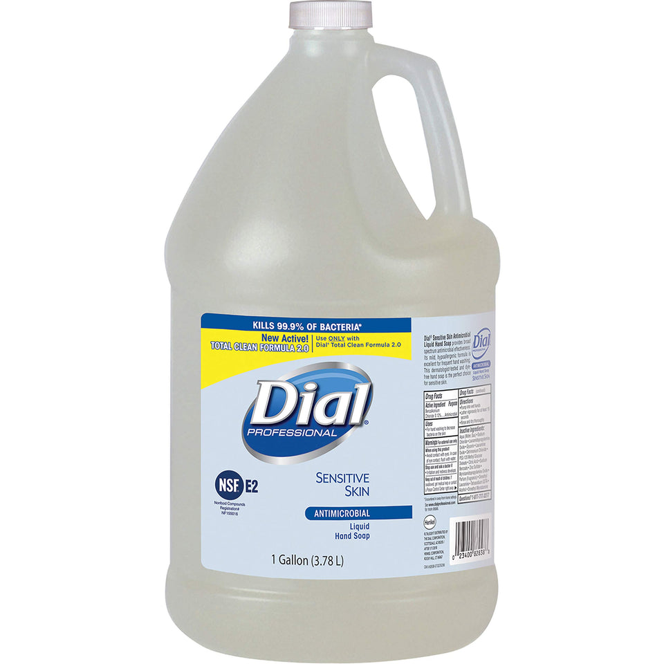 Dial 1-gallon refill bottle front view shows easy-pour spout and gentle formula benefit