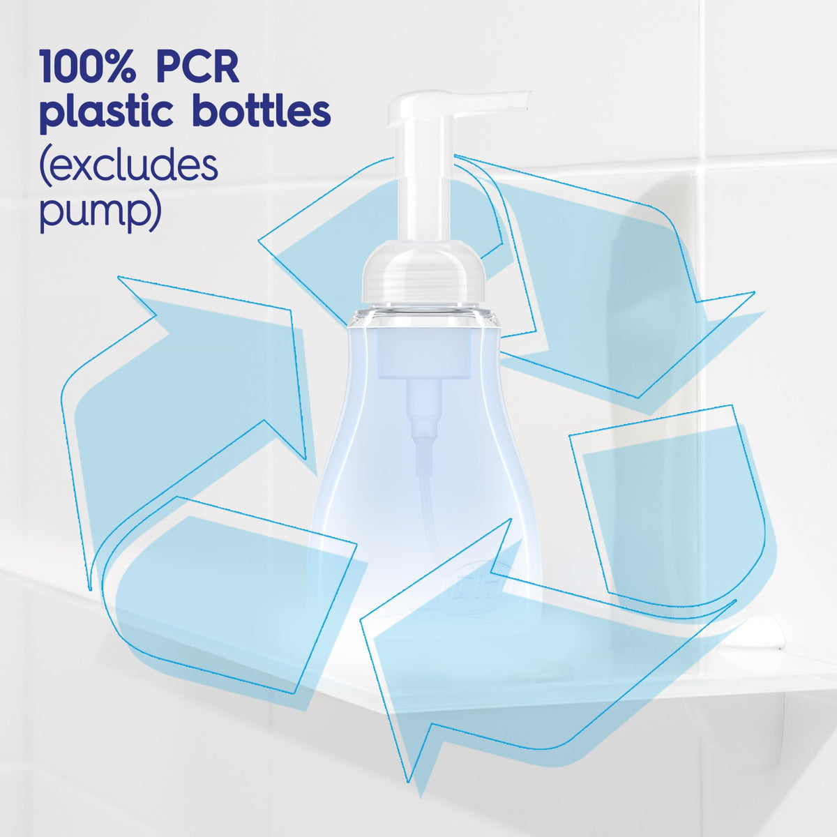 Dial bathroom counter display portraying neat refill bottle for shared spaces