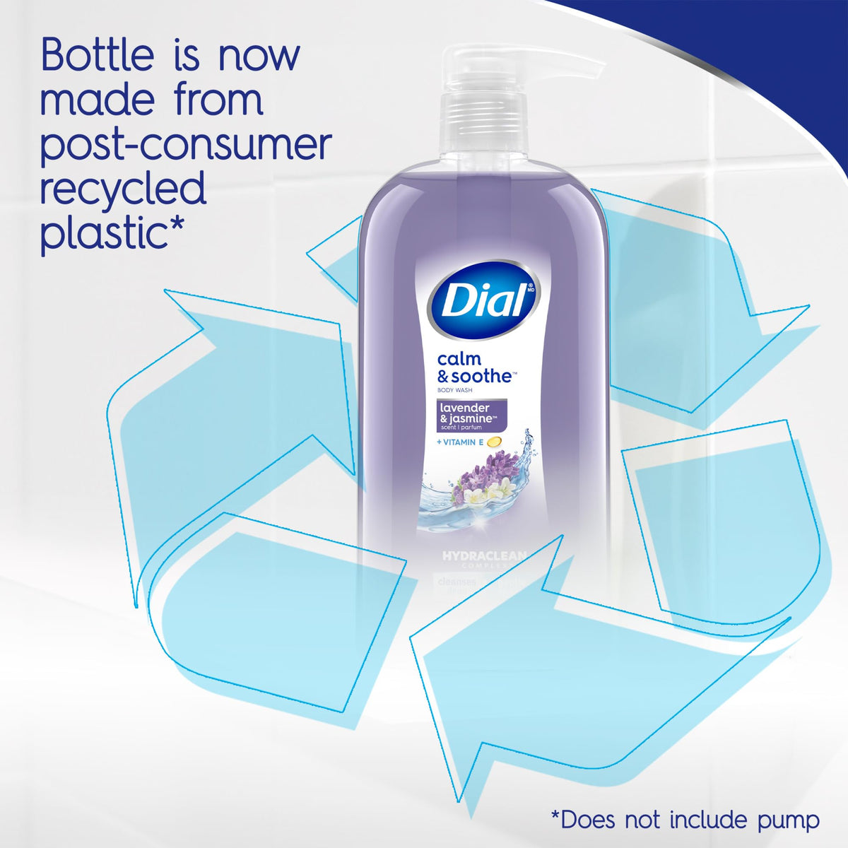 Dial bottle next to common items showing 23 fl oz size and household value benefit