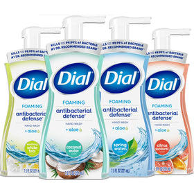 Dial Complete front packaging showing four assorted 7.5 oz bottles and clear labeling for convenience
